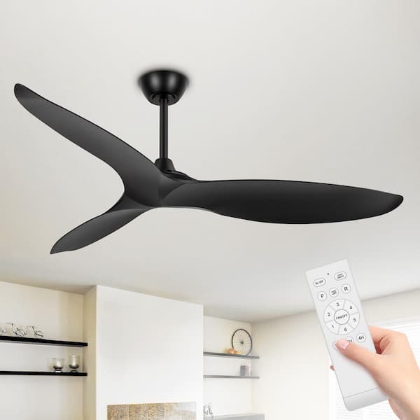 Rama 56 in. 6-Speed Indoor Black Ceiling Fan with Propeller Blades and Remote No Light for Bedroom or Living Room
