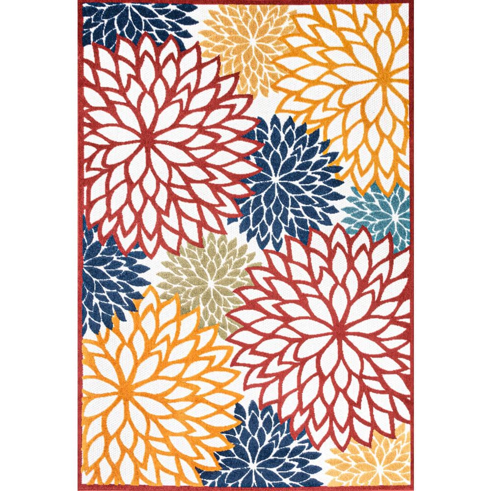 Minori Cream Red Blue Floral Synthetic Indoor Outdoor Rug