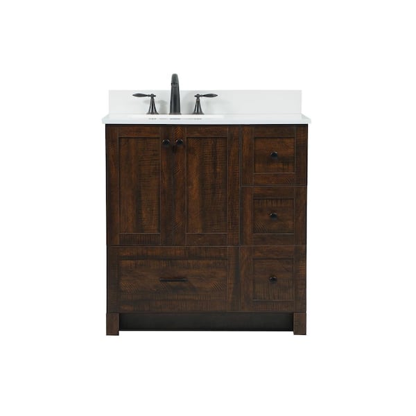 Unbranded Simply Living 32 in. W x 19 in. D x 34 in. H Bath Vanity in Expresso with Ivory White Engineered Marble Top