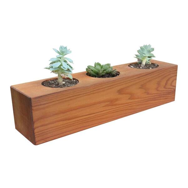 Gronomics 4 in. x 4 in. x 16 in. Succulent 3 Hole Wood Planter