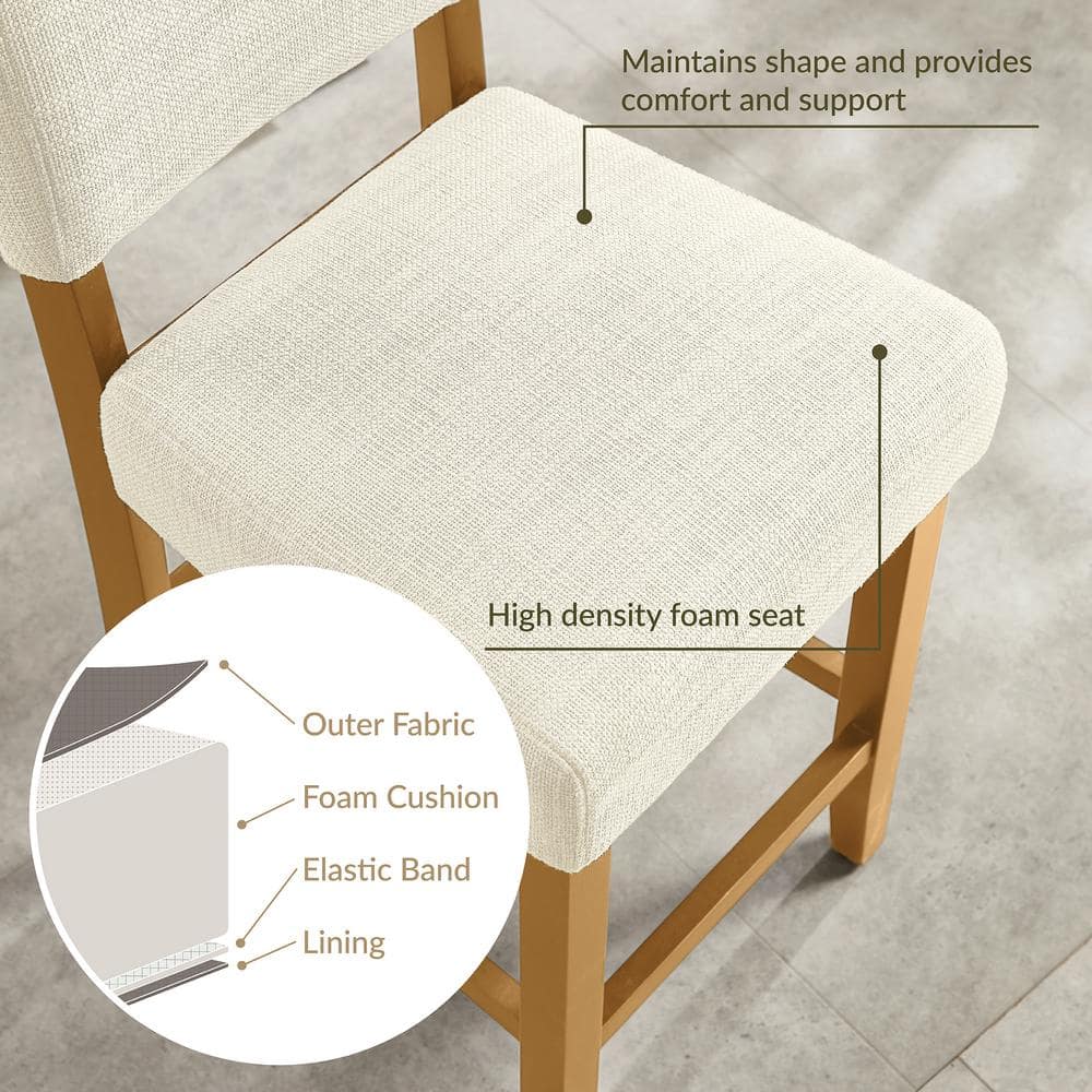 Natural White Sand Upholstered Counter Height Stools with Wood Base, Set of 2