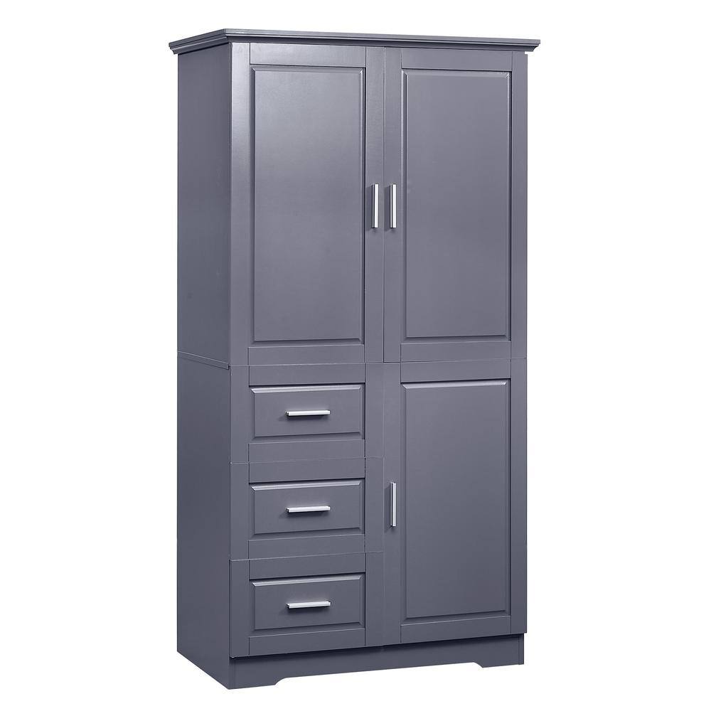 32.6 in. W x 19.5 in. D x 62.2 in. H Gray MDF Anti-Toppling Freestanding Ba