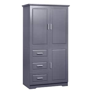 32.6 in. W x 19.5 in. D x 62.2 in. H Gray MDF Anti-Toppling Freestanding Bathroom Linen Cabinet with 3 Drawers