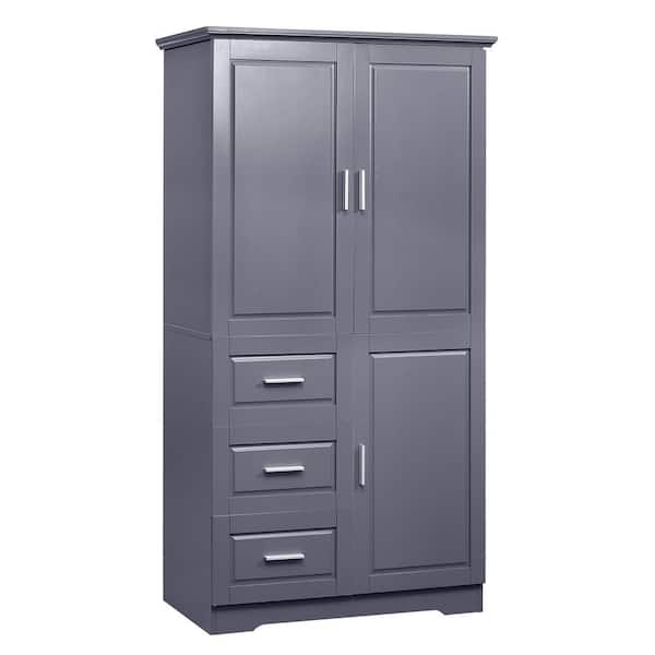 Unbranded 32.6 in. W x 19.5 in. D x 62.2 in. H Gray MDF Anti-Toppling Freestanding Bathroom Linen Cabinet with 3 Drawers