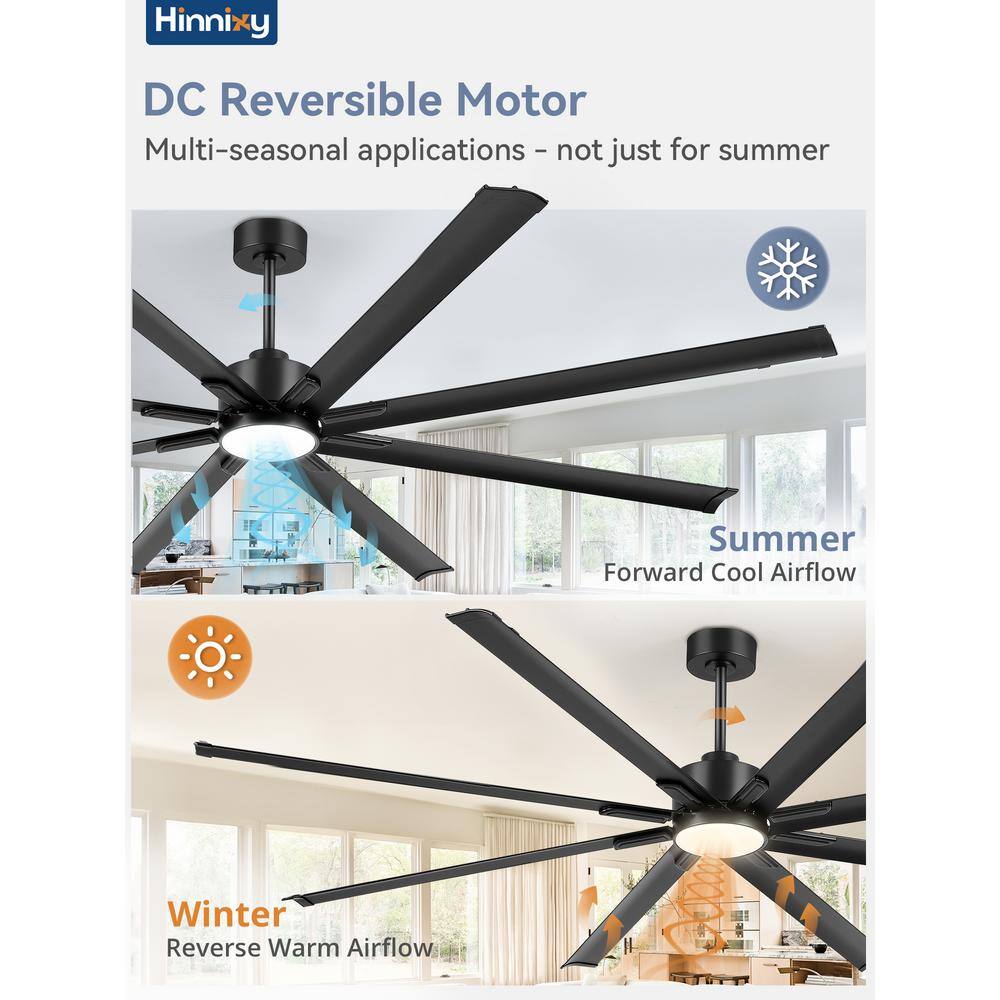 96-Inch Black Aluminum Ceiling Fan with LED Light and Remote Control