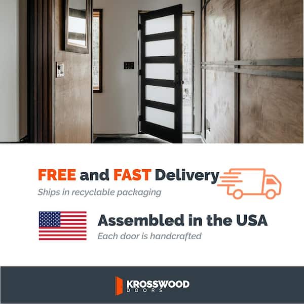 50 in. x 80 in. Modern Hemlock 5-Lite Left-Hand/Inswing Frosted Glass Unfinished Wood Prehung Front Door w/RSL