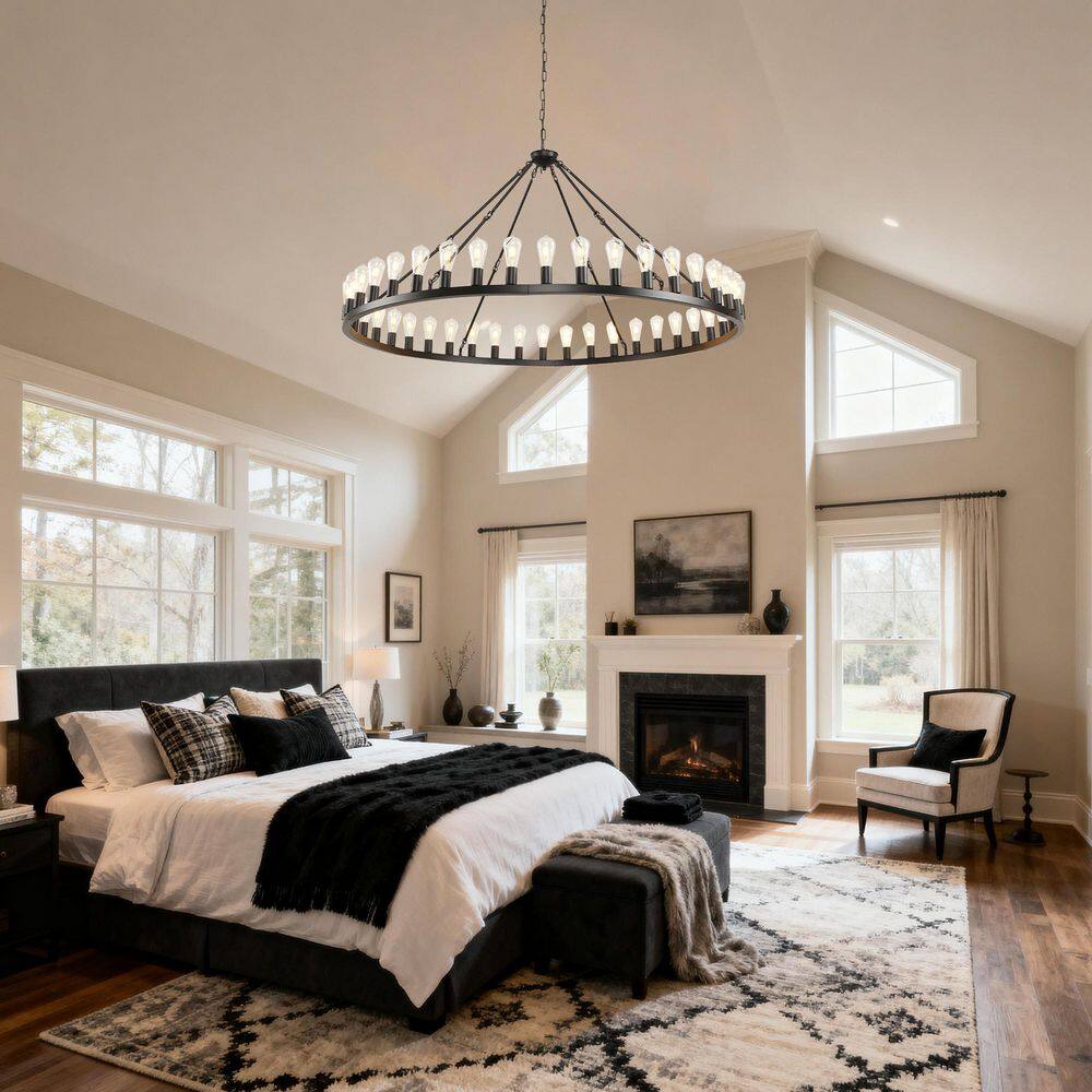 Morgal ll 42-Light 64 in. Black Farmhouse Wagon Wheel Chandelier for Living Room with No Bulbs Included price history on PriceWatchPro