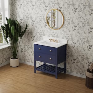 30 in. W x 19 in. D x 34 in. H Bathroom Vanity in Navy Blue with White Marble Top and One Sink