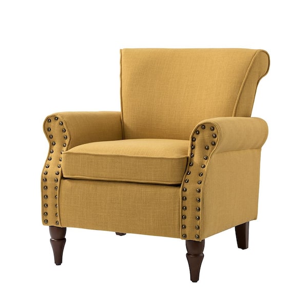 JAYDEN CREATION Cythnus Traditional Mustard Nailhead Trim Upholstered Accent Armchair with Wood Legs