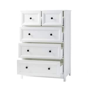 5-Drawer White Wood Transitional Dresser with Grooved Sides
