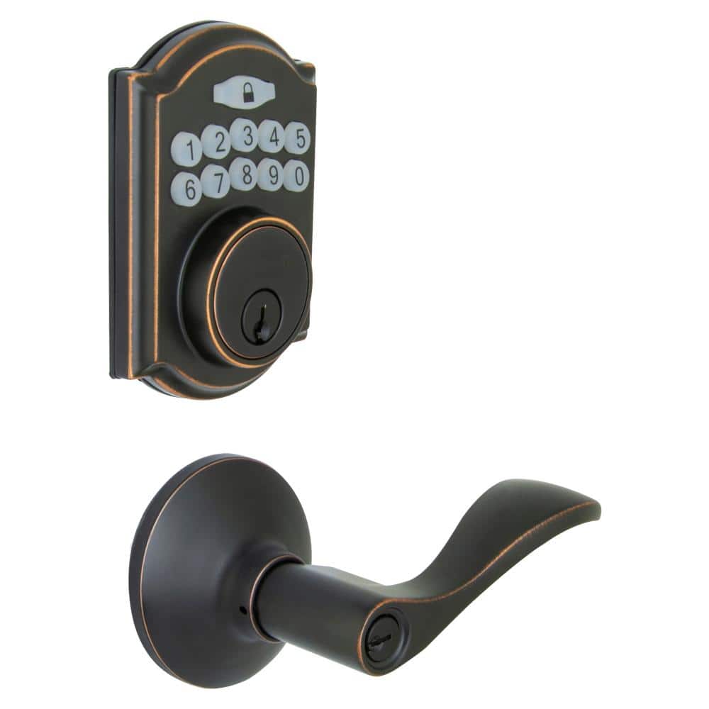 Castle Aged Bronze Keypad Deadbolt with Naples Keyed Entry Door Lever Combo
