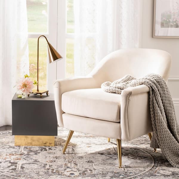 Brienne Ivory Velvet/Brass Upholstered Arm Chair