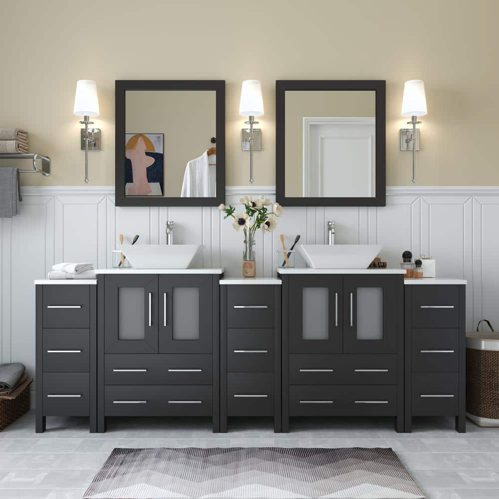 Vanity Art Ravenna 84 In W Bathroom Vanity In Espresso With Double Basin In White Engineered 