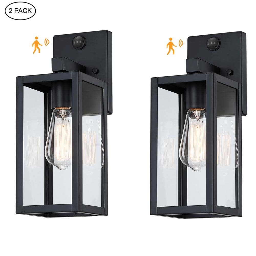 Martin 14.1 in. Matte Black Motion Sensor Outdoor Hardwired Wall Lantern Scone (2-Pack) price history on PriceWatchPro
