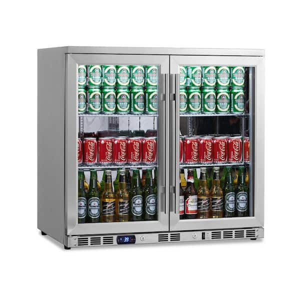 KingsBottle Single Zone 35.4 in. 169 (12 oz.) 2-Door Stainless Steel Beverage Can Cooler