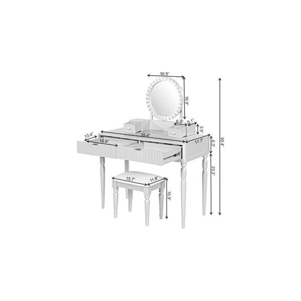 2-Piece Champagne Makeup Vanity Set,Vanity Desk,Dressing Table Set with Round Mirror, 4 Drawers&Stool, Height-Adjustable NHL-844P262897C - The Home Depot 2-Piece Champagne Makeup Vanity Set,Vanity Desk,Dressing Table Set with Round Mirror, 4 Drawers&Stool, Height-Adjustable NHL-844P262897C - The Home Depot