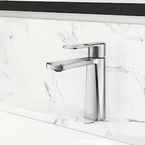 Single-Handle Single Hole Mid Arc Bathroom Faucet with Supply Lines in Spot Defense Polish Chrome