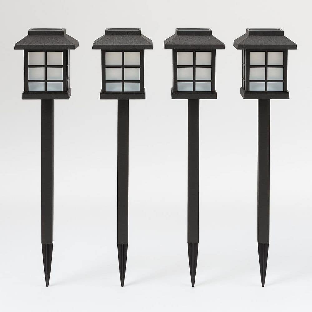 Hampton Bay Black Cool WhiteIntegrated LEDWeather Resistant Outdoor Solar Path Light with Plastic Lens (4-Pack) 9A-97001-CW-4pk