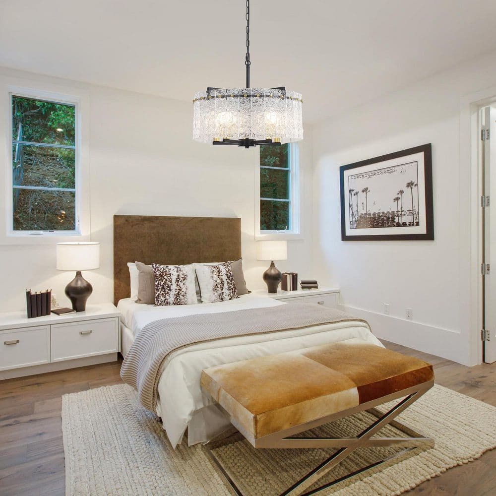 "5 light 18.7"" Black/Gold Round Drum Chandelier With Water Ripple Glass Shape for Dining Room with no bulbs included" price history on PriceWatchPro