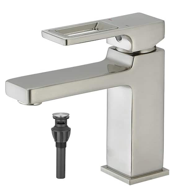 Fapully Single Handle Single Hole Bathroom Faucet with Drain Included, Lever Handle Bathroom Sink Faucet in Brushed Nickel