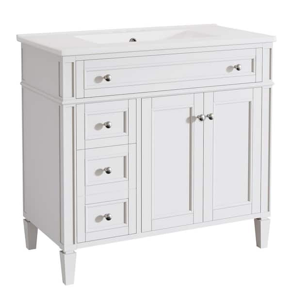 35.4 in. Storage Cabinet, Accent Cabinet with 2 Doors and 4 Drawers, White