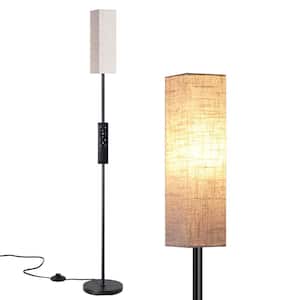 65 in. Minimalist Gold 1-Light Smart Dimmable Swing Arm Floor Lamp for Living Room with Fabric Rectangular Shade