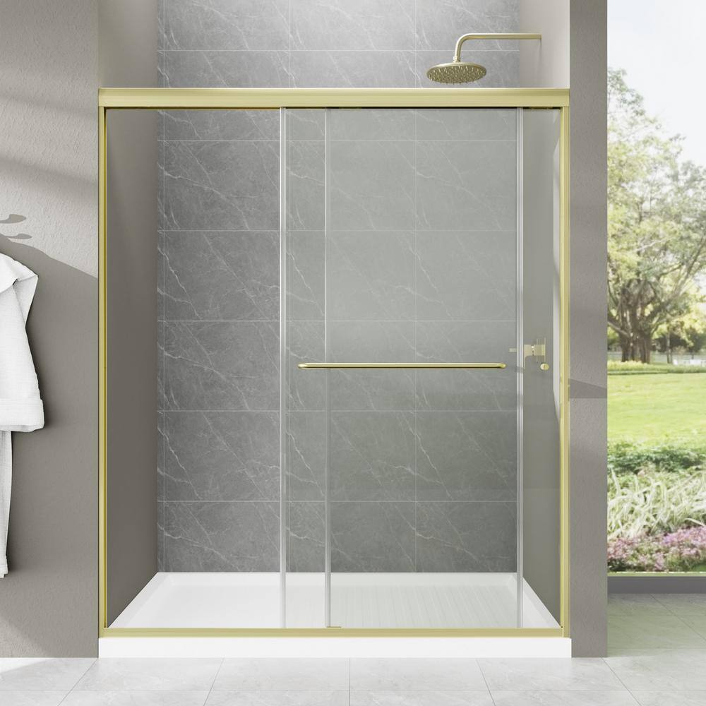 60'' Gold Framed Sliding Shower Door with Clear Glass