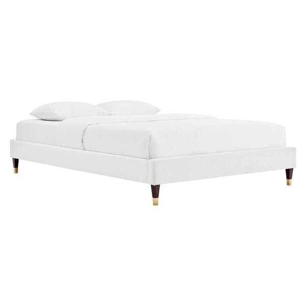 MODWAY Harlow White Velvet Full Performance Platform Bed Frame