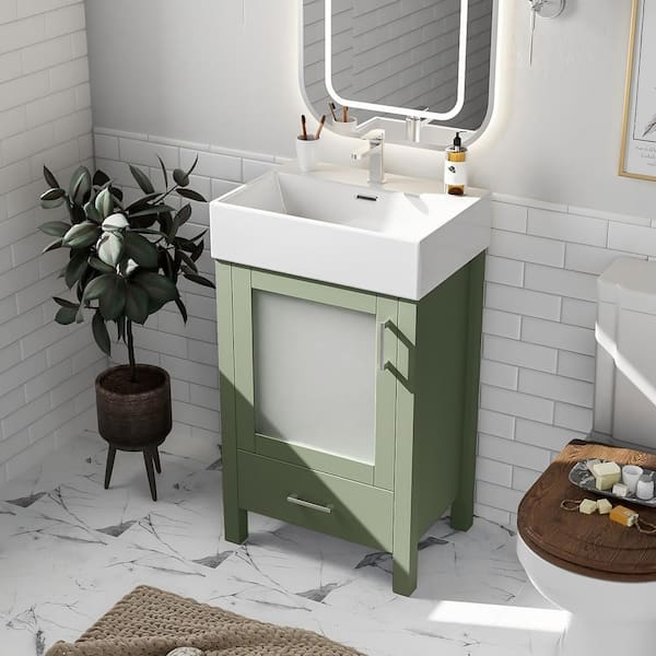 tunuo 20.28 in. W. bathroom vanity White Ceramic Sink and Ample Storage in Green