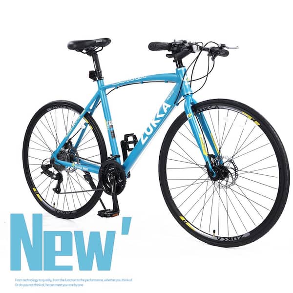 Afoxsos 27 in. Blue Aluminum Speed Hybrid Bike Disc Brake 700C Road Bike City Bicycle For Men and Women