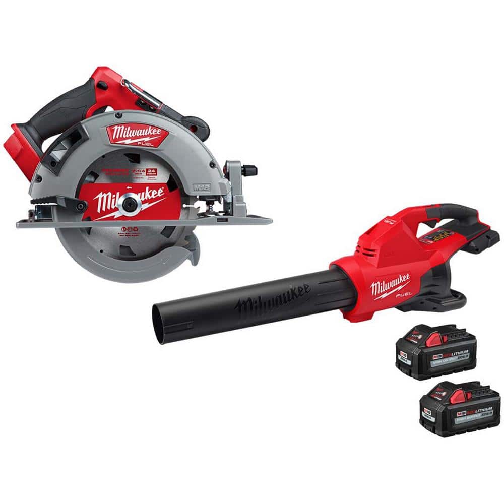 Milwaukee M18 FUEL 18V Lithium-Ion Brushless Cordless 7-1/4 in. Circular Saw  w/Duel Battery Blower  (2) 6.0Ah Batteries 2732-20-2824-20-48-11-1862  The Home Depot