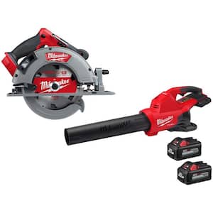 M18 FUEL 18V Lithium-Ion Brushless Cordless 7-1/4 in. Circular Saw w/Duel Battery Blower & (2) 6.0Ah Batteries