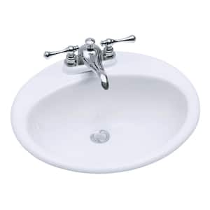 Farmington 19 in. Oval Drop-In Cast Iron Bathroom Sink in White with Overflow Drain