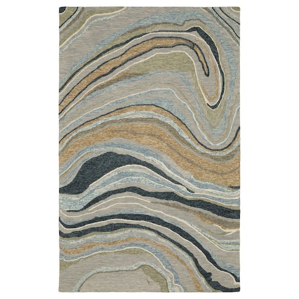 AVERLEY HOME Keenan Gray/Blue 10 ft. x 13 ft. Abstract Modern Wool Mixed-Pile Hand-Tufted Indoor Area Rug