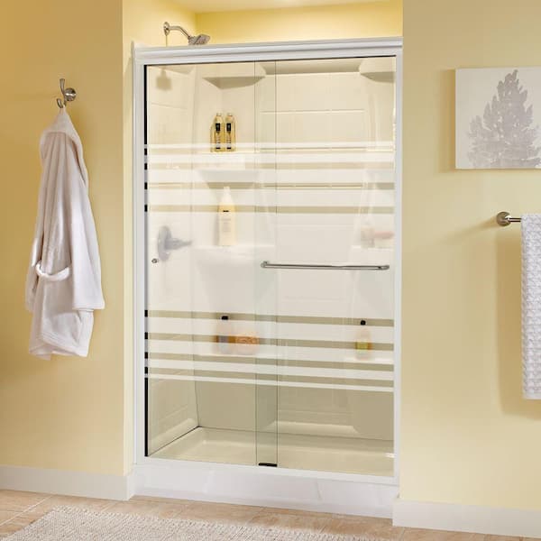 Delta Simplicity 48 in. x 70 in. Semi-Frameless Traditional Sliding Shower Door in White and Nickel with Transition Glass