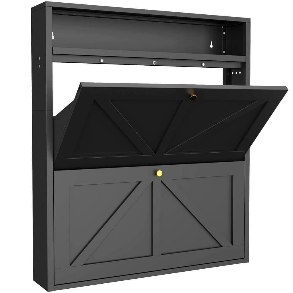 Wall Mounted Metal Shoe Storage Cabinet with 2 Flip Drawers, Narrow Slim Hidden Shoe Rack, Black price history on PriceWatchPro