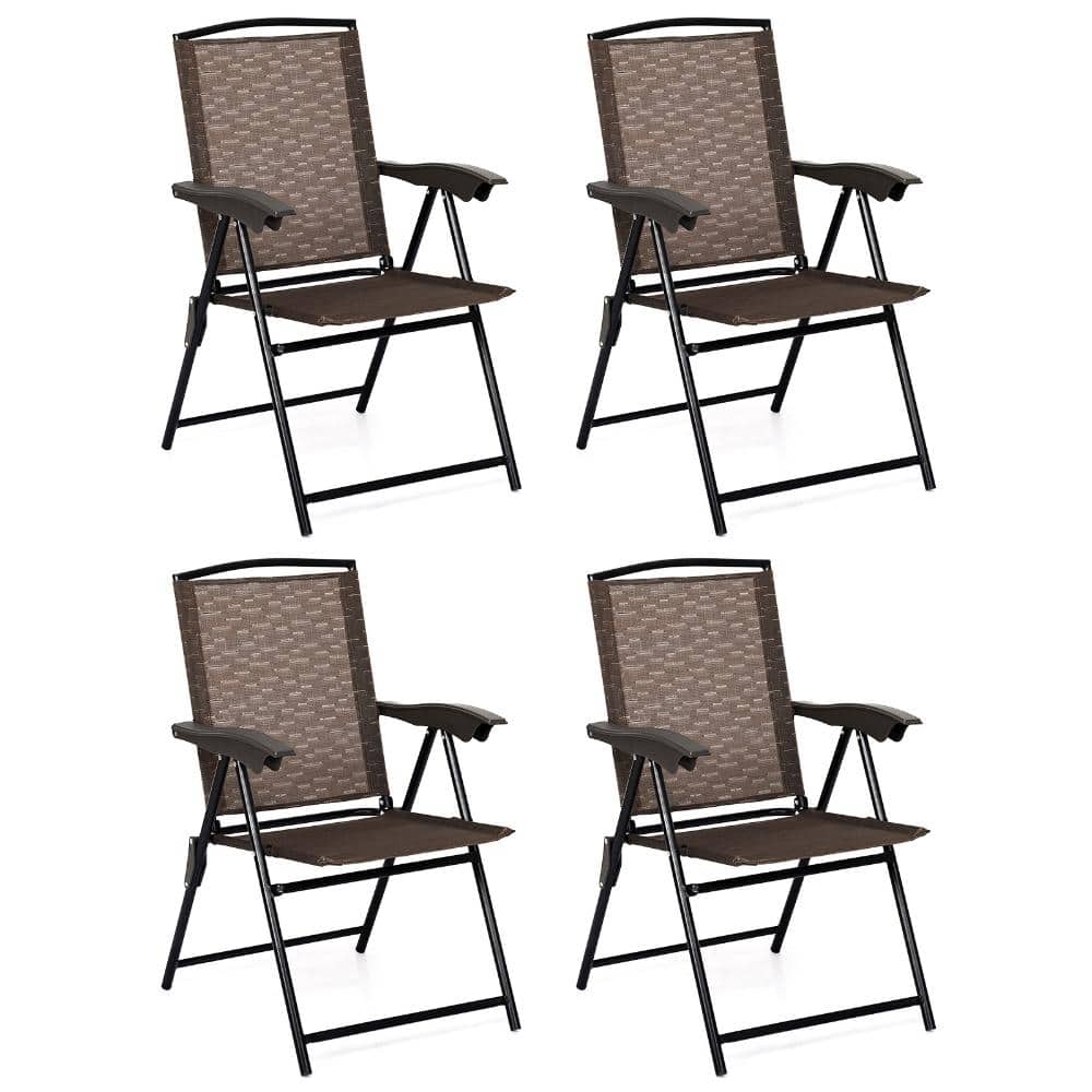 Set of 4 Steel Folding Sling Patio Dining Chairs with Adjustable Backs and 300 lb. Capacity, Brown and Black price history on PriceWatchPro
