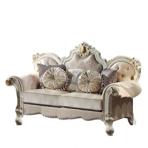 Picardy 38 in. Fabric & Antique Pearl Fabric 2-Seats Loveseats with 5 Pilows