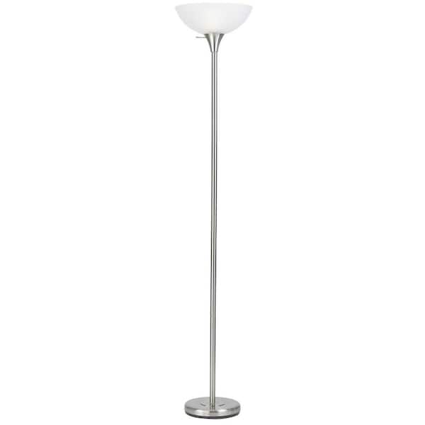 HomeRoots 70 in. Nickel 1 Dimmable (Full Range) Standard Floor Lamp for Living Room with Glass Dome Shade