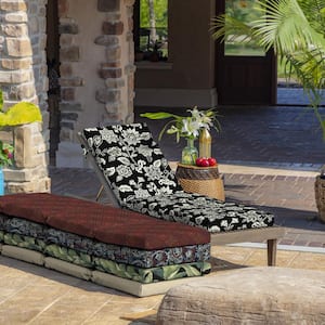 22 in. x 77 in. Outdoor Chaise Lounge Cushion in Ashland Black Jacobean
