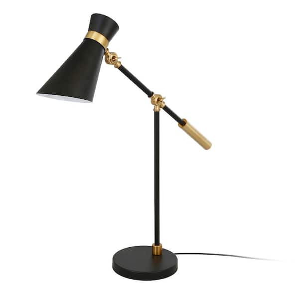 HomeRoots 30 in. Black Industrial Integrated LED Architect Table Lamp with Black Metal Shade