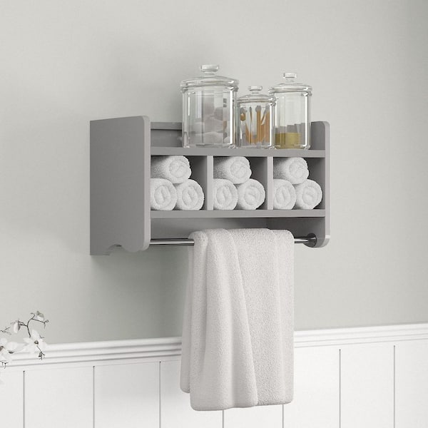 Alaterre Furniture 25 in. W Bath Storage Shelf with Towel Rod in Gray