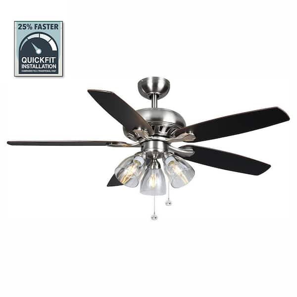 Hampton Bay Rockport 52 In Indoor Led Brushed Nickel Ceiling Fan With Light Kit Downrod And 5