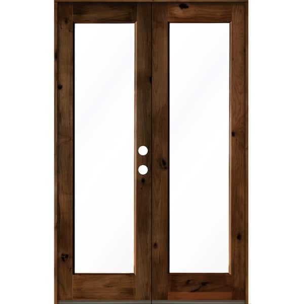 60 in. x 96 in. Rustic Knotty Alder Wood Clear Full-Lite provincial stain Left Active Double Prehung Front Door