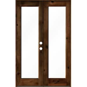 64 in. x 96 in. Rustic Knotty Alder Wood Clear Full-Lite Provincial Stain Left Active Double Prehung Front Door