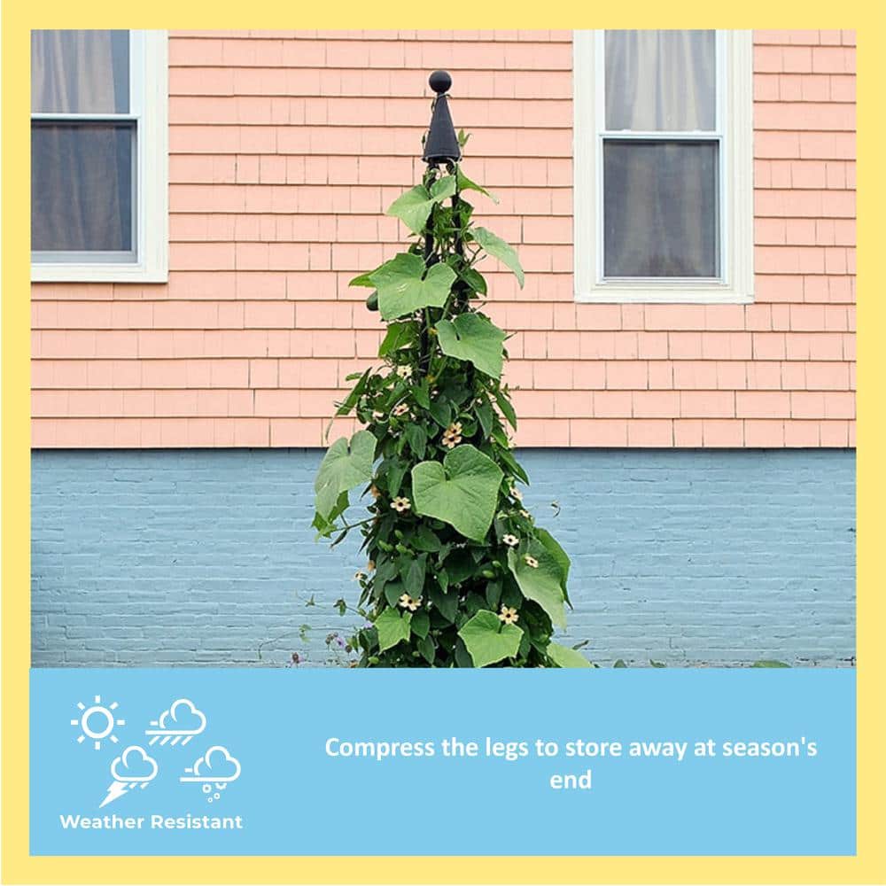 Graphite Wrought Iron Garden Obelisk Trellis, 84 Inches