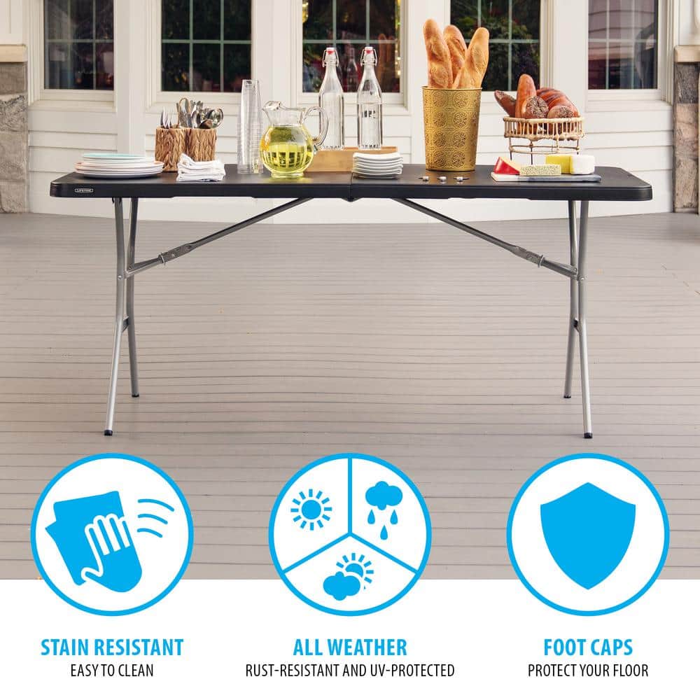 Lifetime 6-Foot Black Fold-In-Half Table with Steel Frame