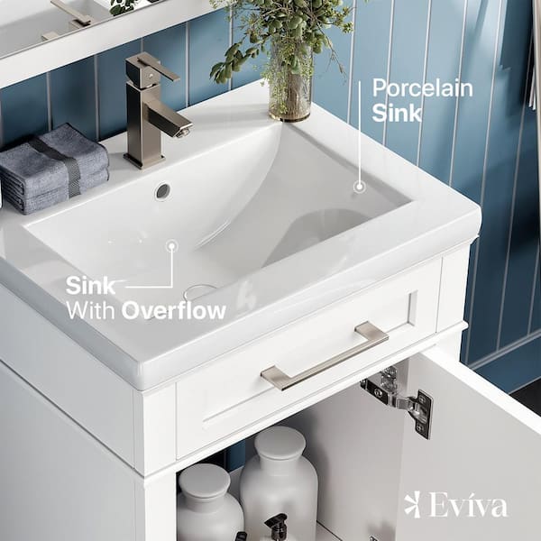 Garci 24 in. W x 18 in. D x 34 in. H Bathroom Vanity in Dark Gray with White Porcelain Top with White Sink