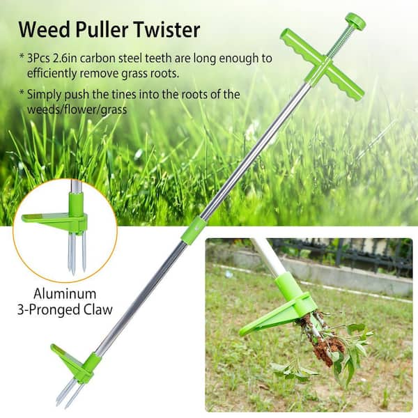 Weed Puller Twister Stand Up Root Removal Hand Tool 3 Claws Aluminum Grass Manual Remover 38.98in Long Handle Blade span