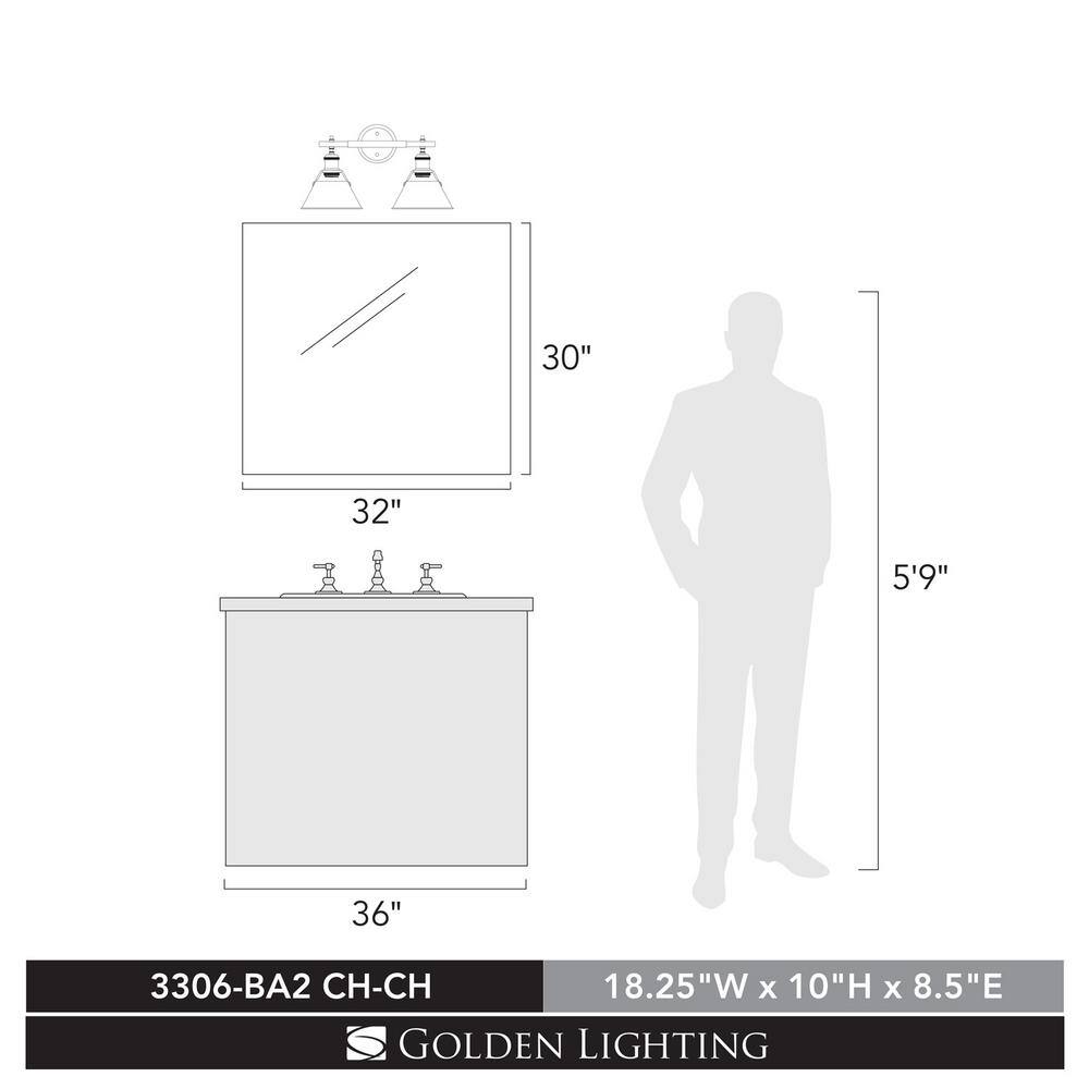 Chrome 2-Light Dimmable Bath Vanity Fixture